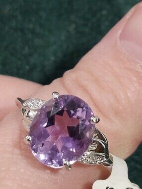 NWT Sterling Silver Diamond Oval Amethyst Oval Cocktail Ring Size 10